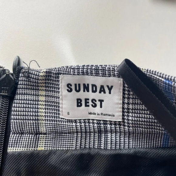 Aritzia Sunday Best Olive Pleated Tennis Skirt Grey Blue Plaid Check Size 6 - Picture 9 of 10